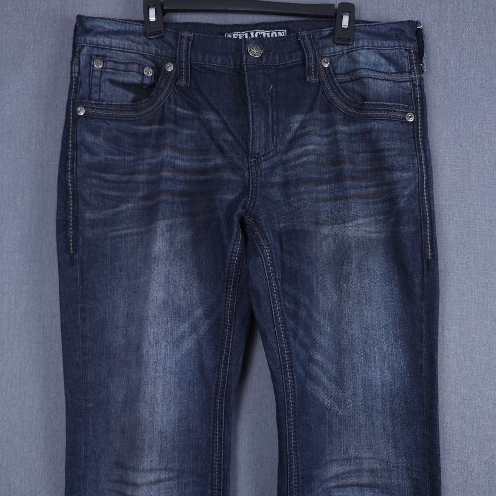 Affliction Ace Jeans Mens 36 (Fits 37x33) Blue Dark Wash Fleur De Lis Y2K Denim